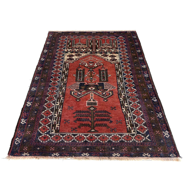 Red Afghan Prayer Rug Rug 2' 10" x 4' 3" Hand-Knotted | No. AL86418