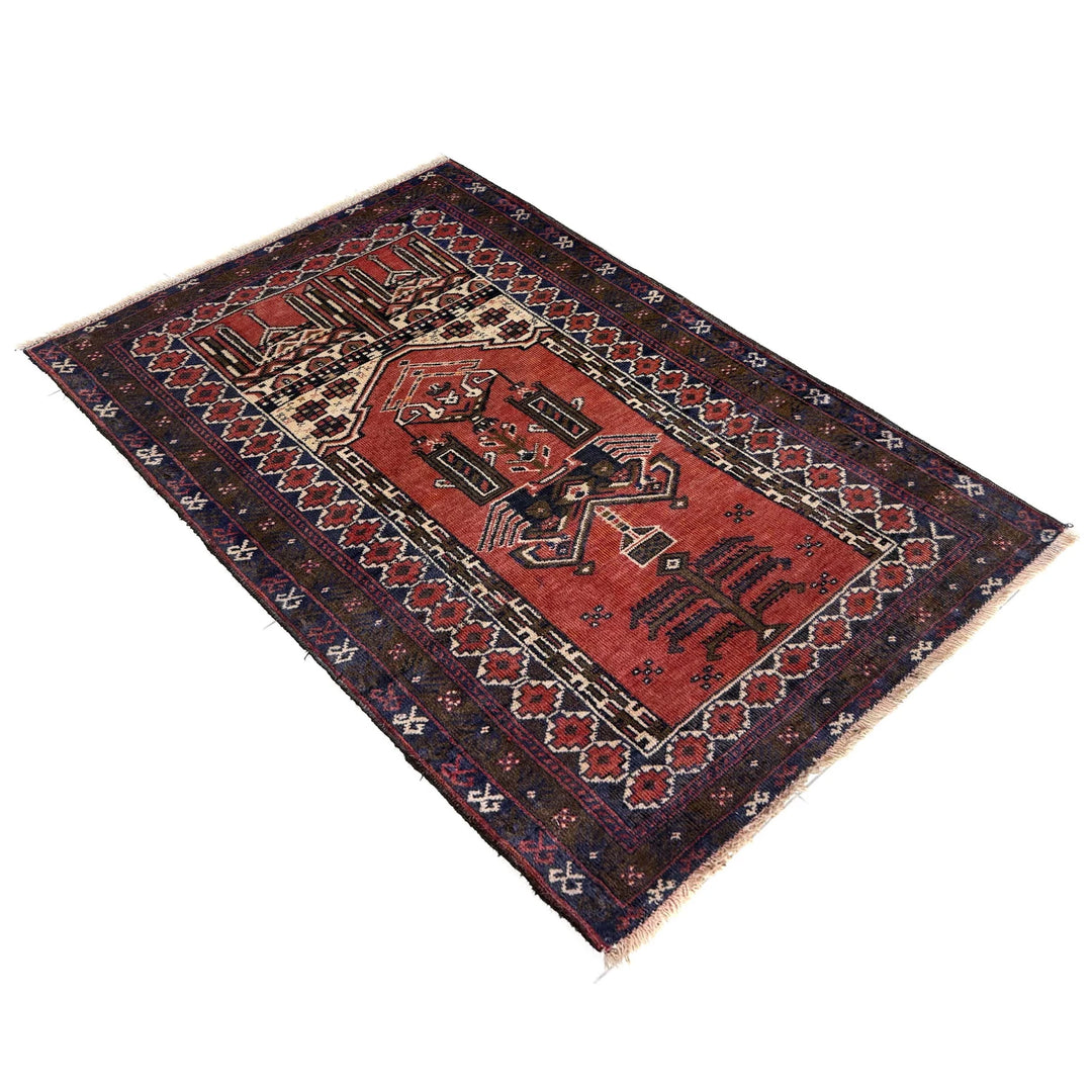 Red Afghan Prayer Rug Rug 2' 10" x 4' 3" Hand-Knotted | No. AL86418