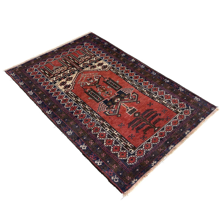 Red Afghan Prayer Rug Rug 2' 10" x 4' 3" Hand-Knotted | No. AL86418