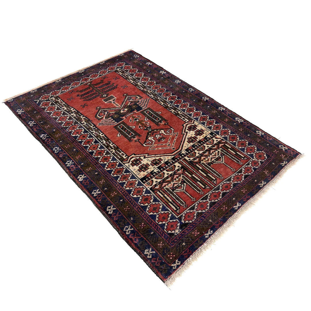 Red Afghan Prayer Rug Rug 2' 10" x 4' 3" Hand-Knotted | No. AL86418