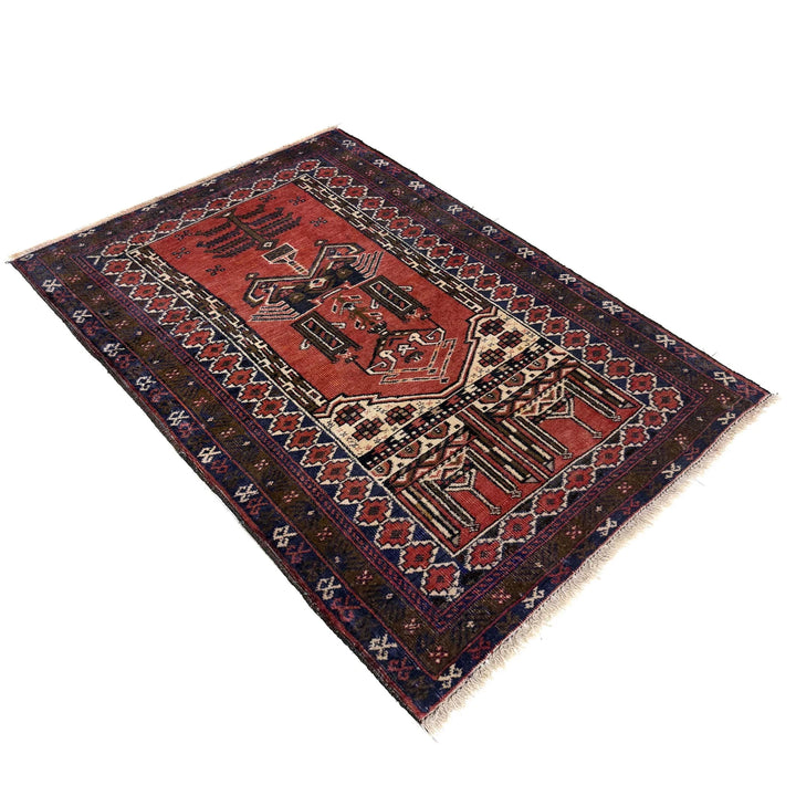 Red Afghan Prayer Rug Rug 2' 10" x 4' 3" Hand-Knotted | No. AL86418