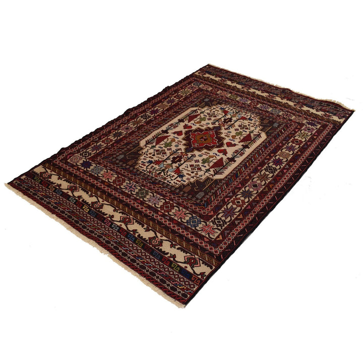 Afghan Maliki Kilim Rug 4' 1" x 6' 2" Flat-Weave | No. AL86429