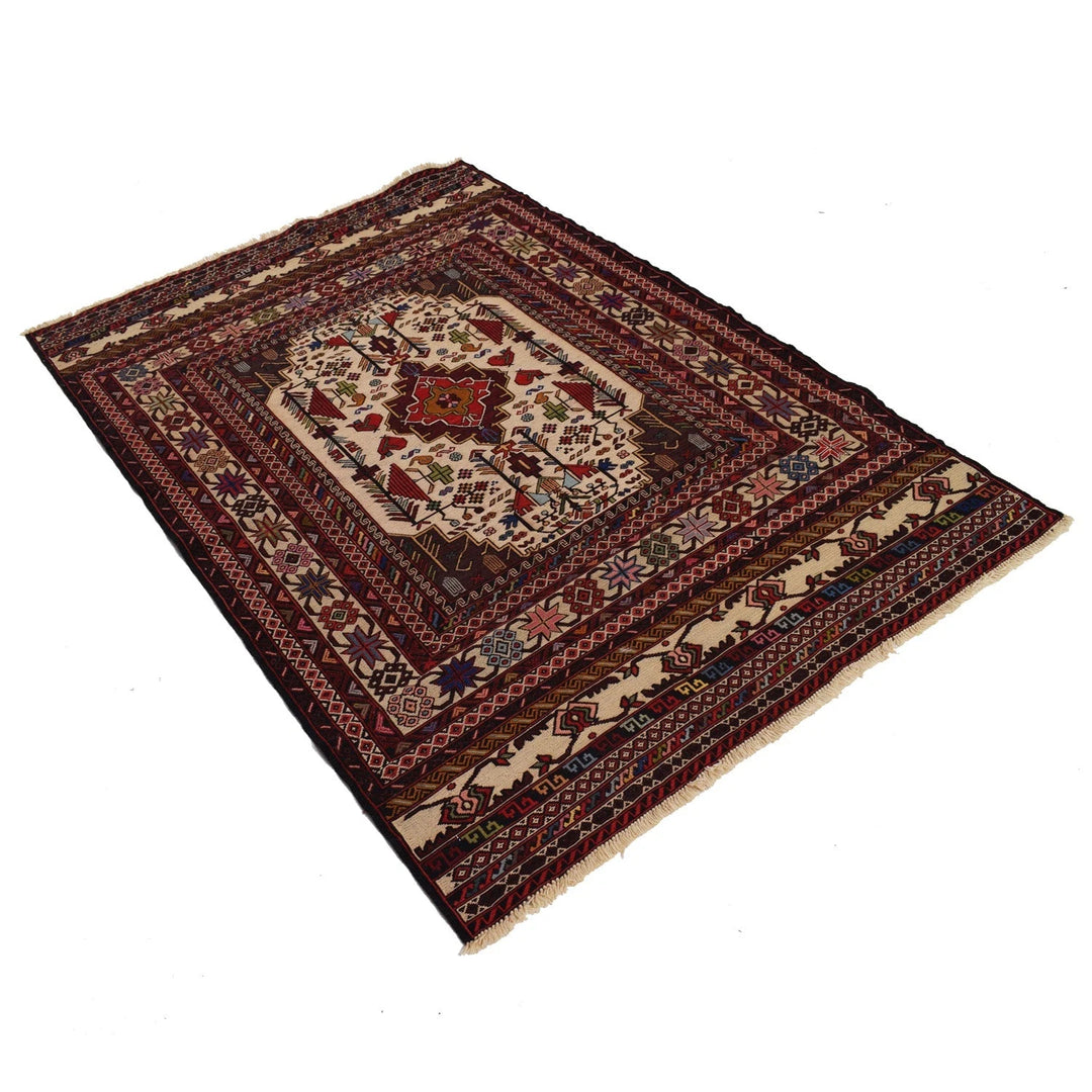 Afghan Maliki Kilim Rug 4' 1" x 6' 2" Flat-Weave | No. AL86429
