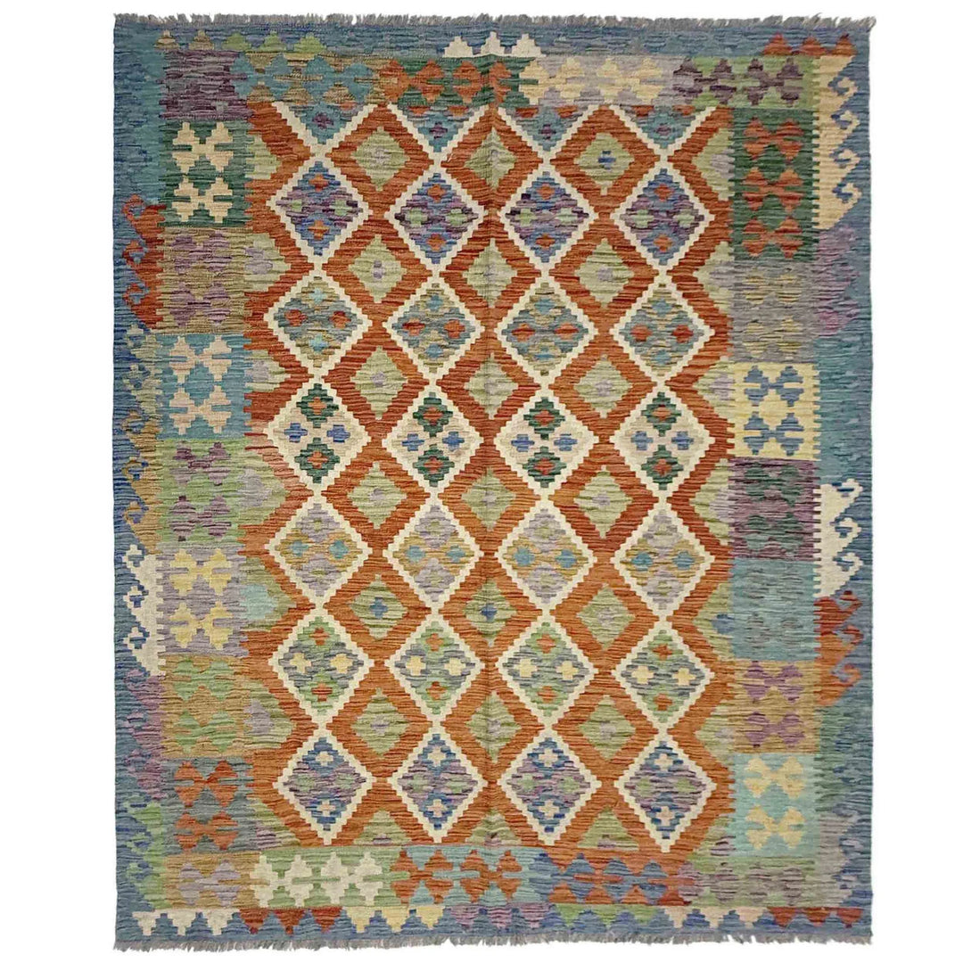 Multicolor Afghan Vegetable Kilim Rug 5' 10" x 7' 7" Flat-Weave | No. AL86437