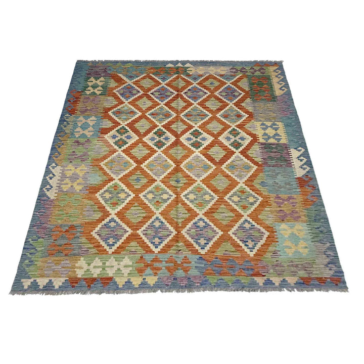 Multicolor Afghan Vegetable Kilim Rug 5' 10" x 7' 7" Flat-Weave | No. AL86437
