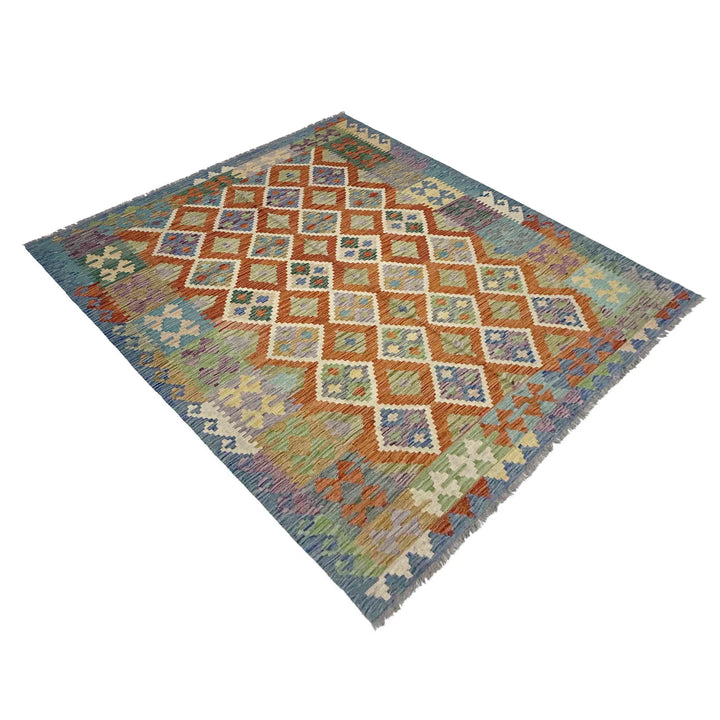 Multicolor Afghan Vegetable Kilim Rug 5' 10" x 7' 7" Flat-Weave | No. AL86437