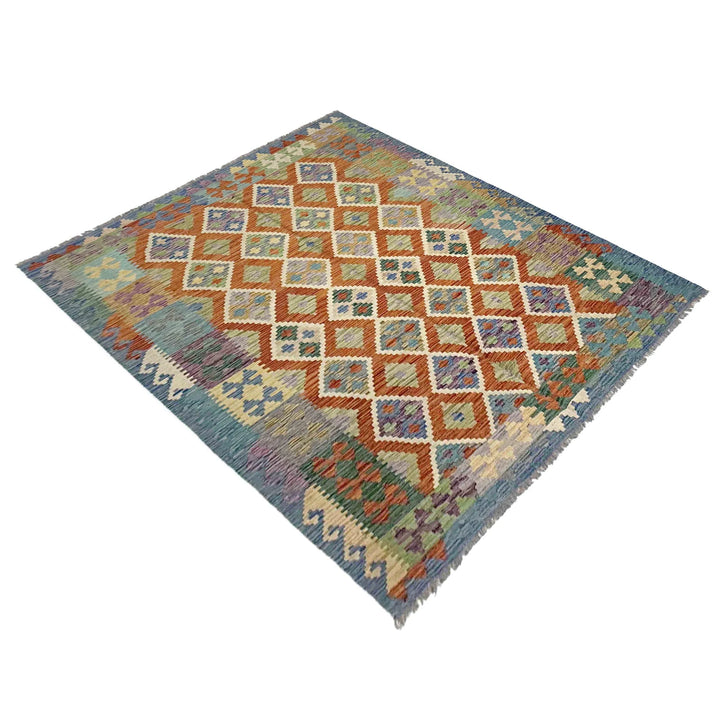 Multicolor Afghan Vegetable Kilim Rug 5' 10" x 7' 7" Flat-Weave | No. AL86437