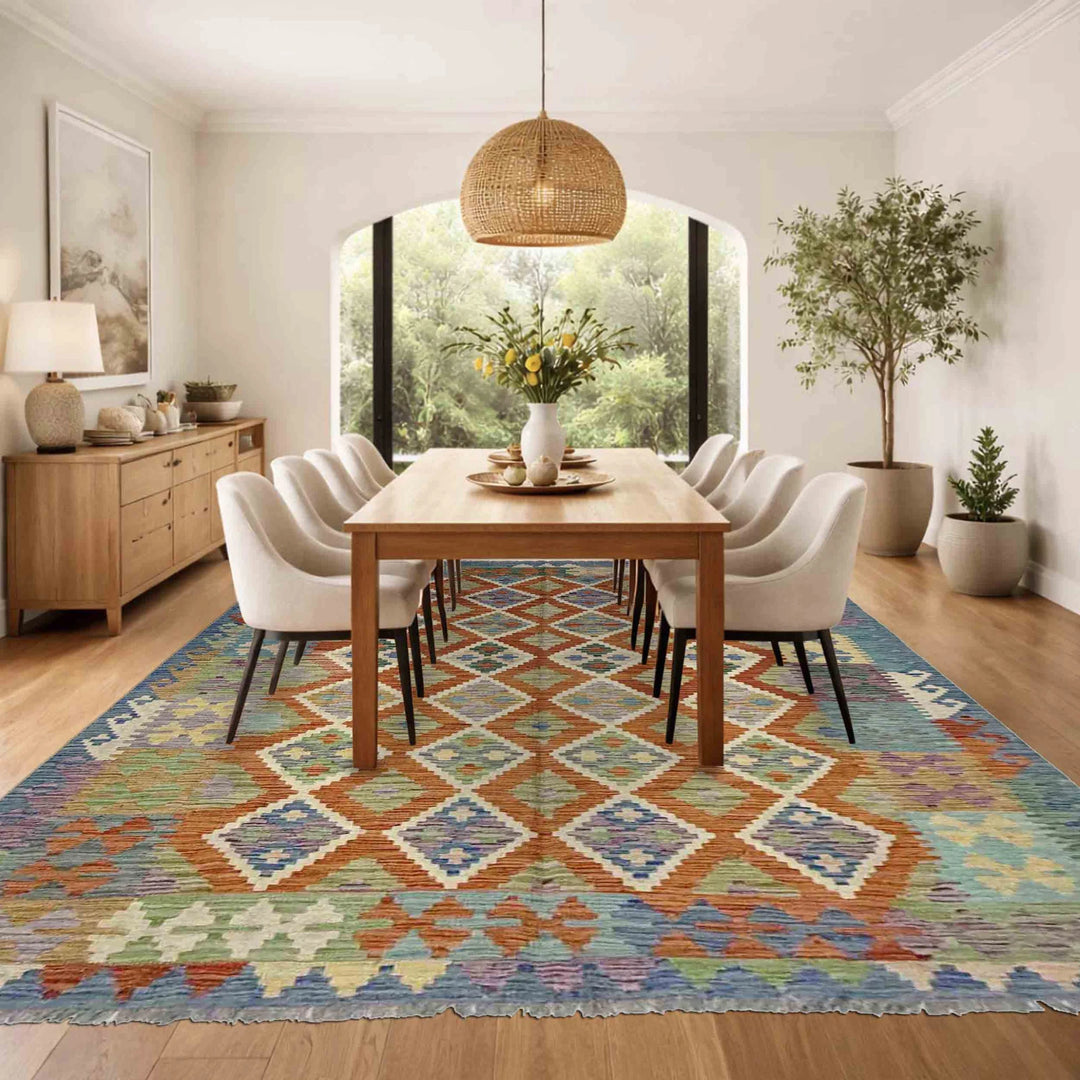 Multicolor Afghan Vegetable Kilim Rug 5' 10" x 7' 7" Flat-Weave | No. AL86437