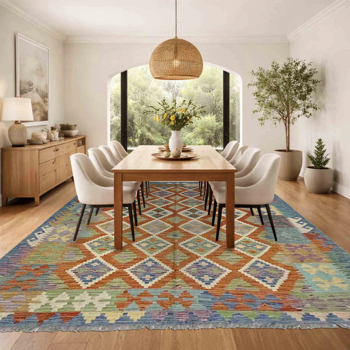 Multicolor Afghan Vegetable Kilim Rug 5' 10" x 7' 7" Flat-Weave | No. AL86437