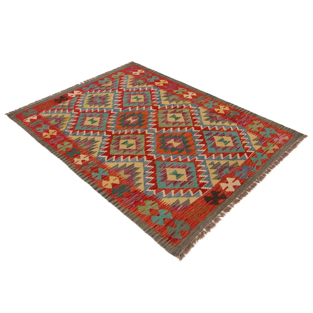 Afghan Chobi Kilim Rug 3' 4" x 4' 9" Flat-Weave | No. AL86473