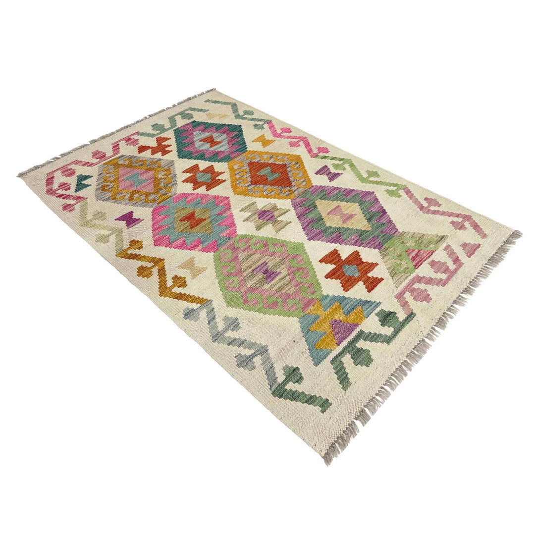 Afghan Vegetable Kilim Rug 2' 7" x 3' 11" Flat-Weave | No. AL864920