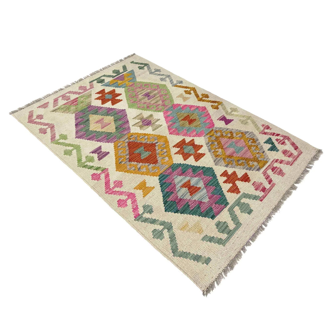 Afghan Vegetable Kilim Rug 2' 7" x 3' 11" Flat-Weave | No. AL864920