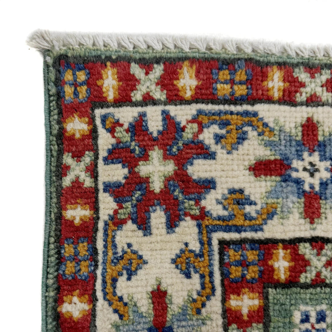 Green Afghan Kazak Rug 2' 0" x 6' 1" Hand-Knotted | No. AL86576