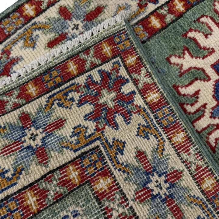 Green Afghan Kazak Rug 2' 0" x 6' 1" Hand-Knotted | No. AL86576