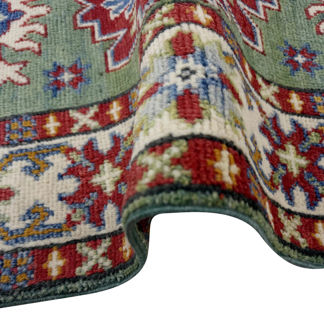Green Afghan Kazak Rug 2' 0" x 6' 1" Hand-Knotted | No. AL86576