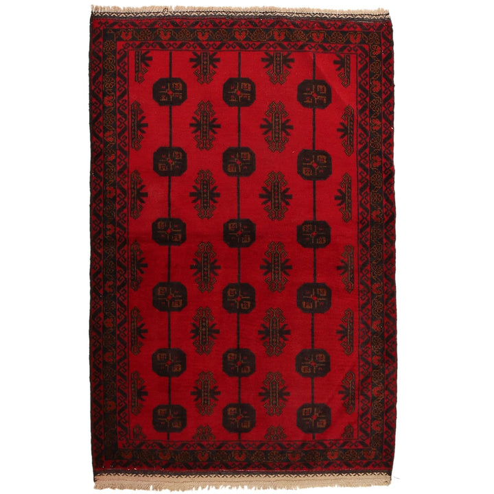 Red Afghan Baluchi Rug 3' 0" x 4' 5" Hand-Knotted | No. AL86584
