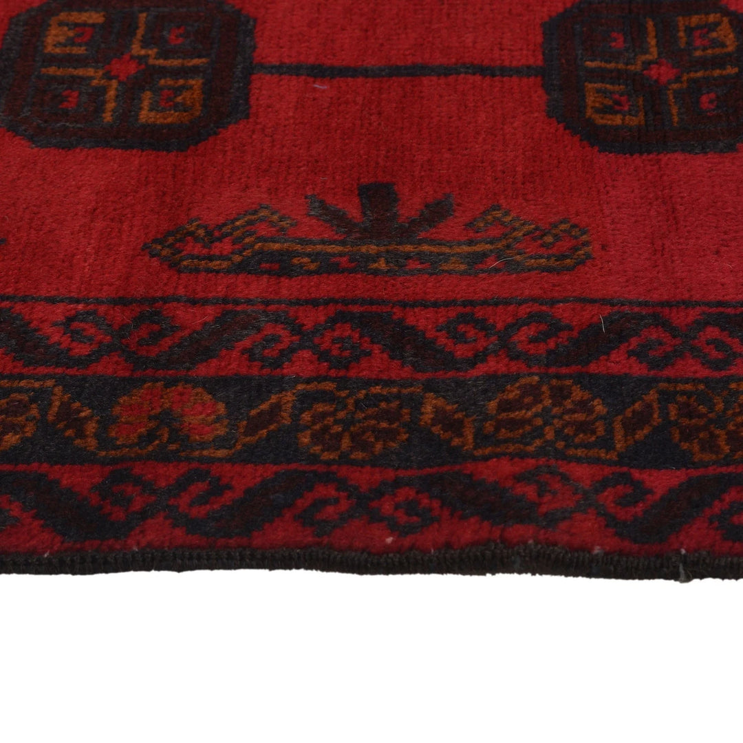 Red Afghan Baluchi Rug 3' 0" x 4' 5" Hand-Knotted | No. AL86584