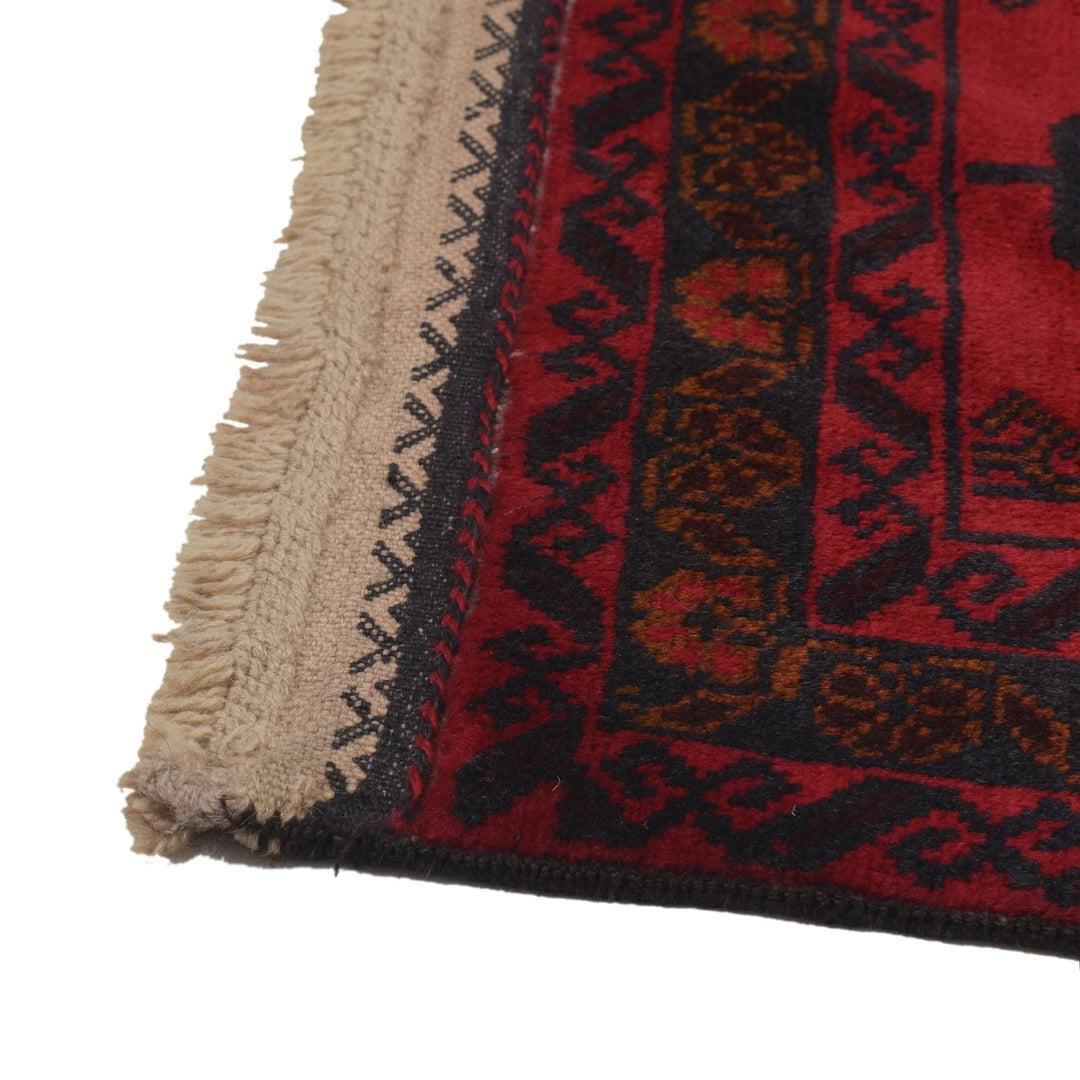 Red Afghan Baluchi Rug 3' 0" x 4' 5" Hand-Knotted | No. AL86584