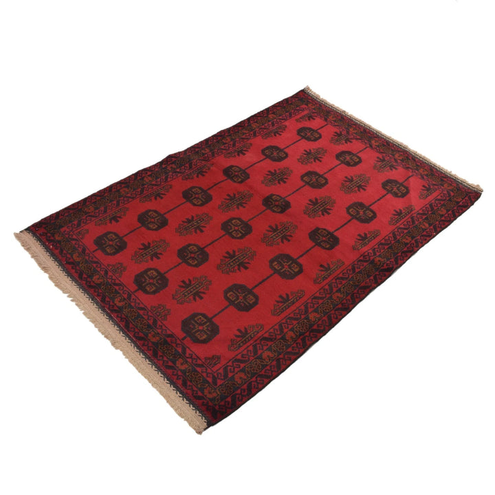 Red Afghan Baluchi Rug 3' 0" x 4' 5" Hand-Knotted | No. AL86584