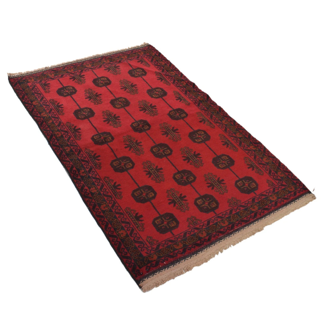 Red Afghan Baluchi Rug 3' 0" x 4' 5" Hand-Knotted | No. AL86584