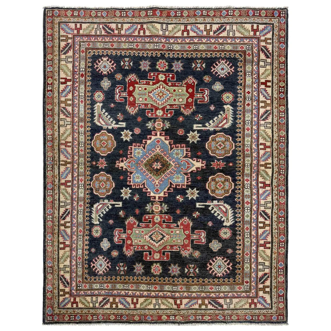 Afghan Kazak Rug 4' 8" x 6' 8" Hand-Knotted | No. AL86600