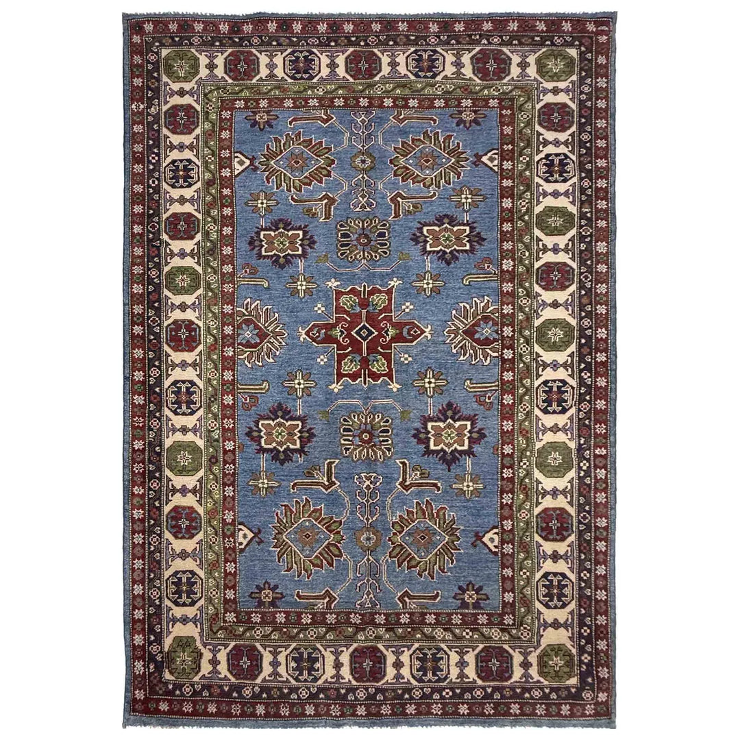 Blue Afghan Kazak Rug 4' 9" x 7' 10" Hand-Knotted | No. AL86632