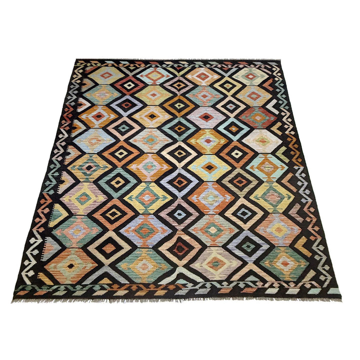 Afghan Vegetable Kilim Rug 6'6" x 10'1" Flat-Weave | No. AL866325