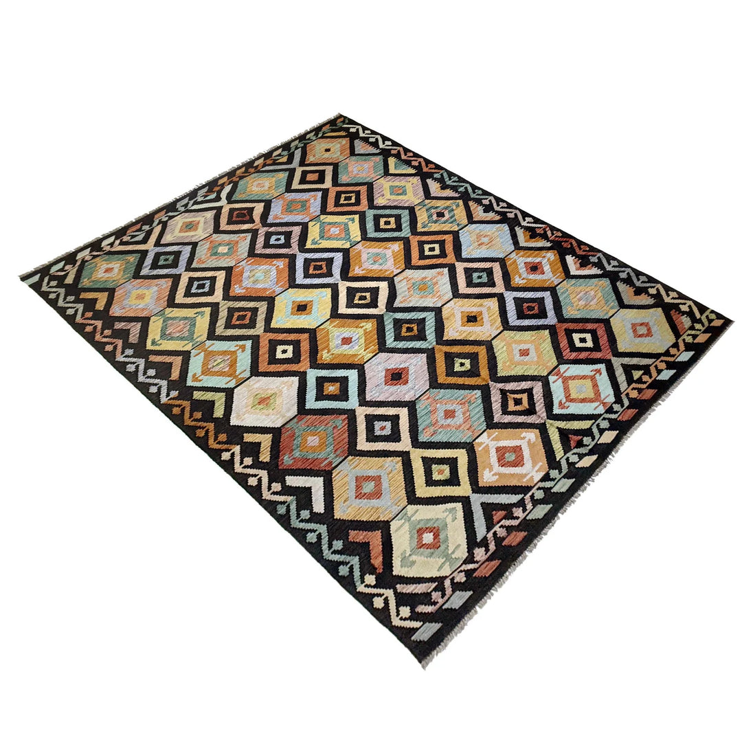 Afghan Vegetable Kilim Rug 6'6" x 10'1" Flat-Weave | No. AL866325