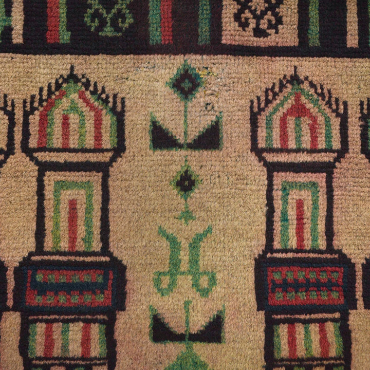 Beige Afghan Prayer Rug 3' 2" x 4' 9" Hand-Knotted | No. AL86633