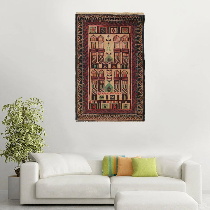 Beige Afghan Prayer Rug 3' 2" x 4' 9" Hand-Knotted | No. AL86633