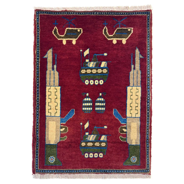 Afghan War Rug 2' 0" x 2' 11" Hand-Knotted | No. AL86749