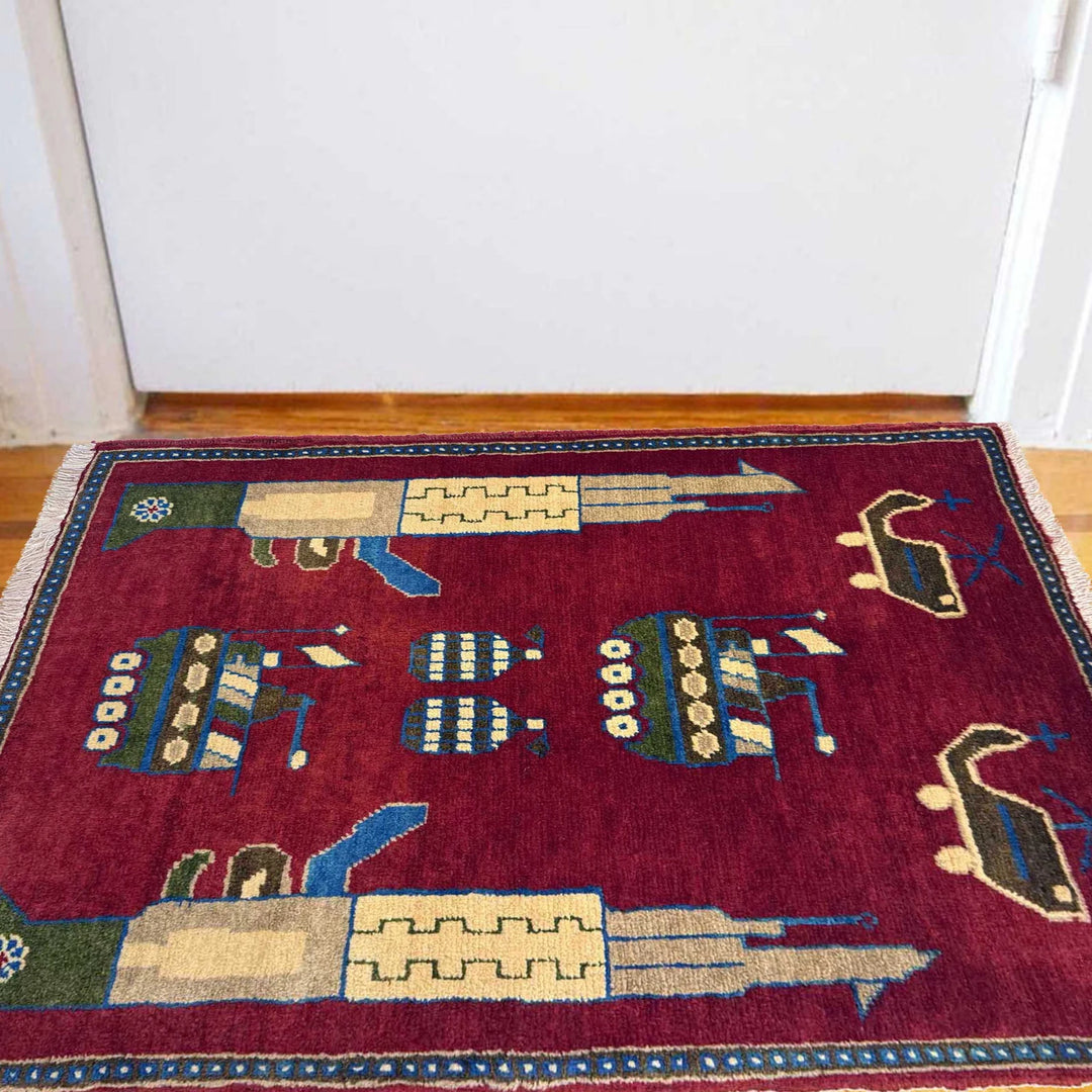 Afghan War Rug 2' 0" x 2' 11" Hand-Knotted | No. AL86749