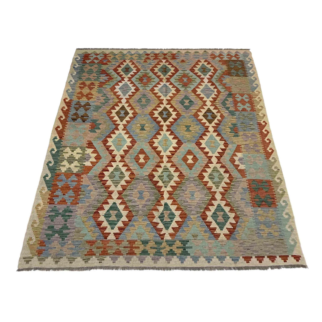 Afghan Vegetable Kilim Rug 5' 10" x 8' 1" Flat-Weave | No. AL867796