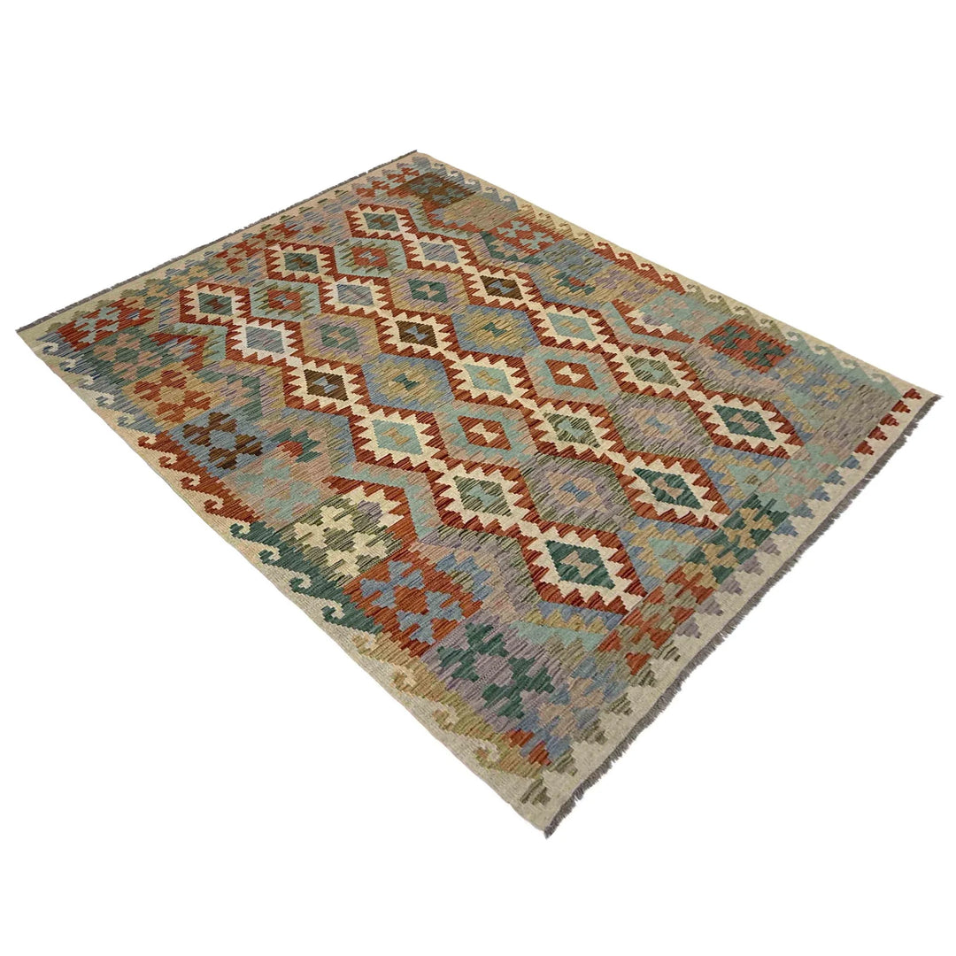 Afghan Vegetable Kilim Rug 5' 10" x 8' 1" Flat-Weave | No. AL867796