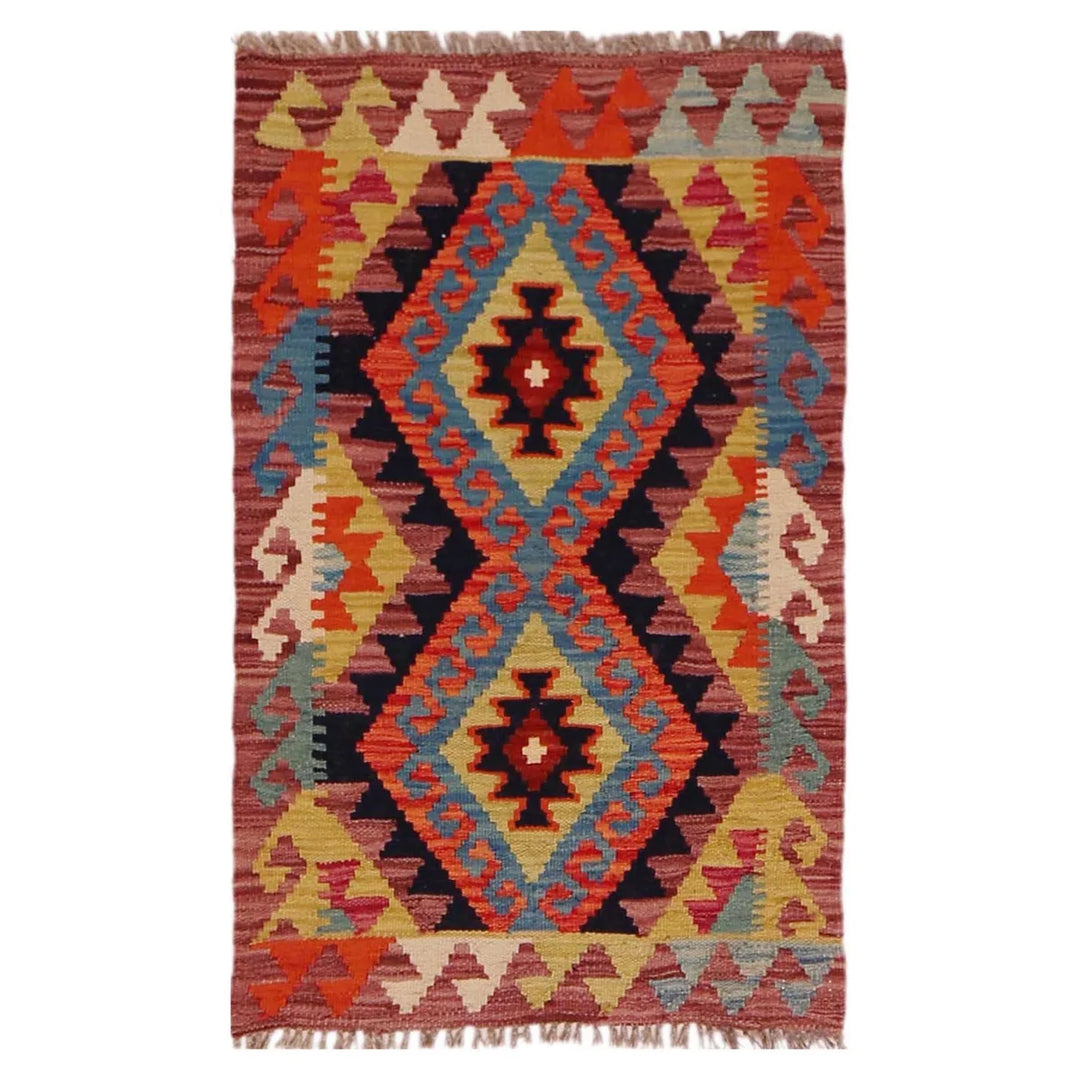 Afghan Vegetable Kilim Rug 1' 10" x 3' 1" Flat-Weave | No. AL86807