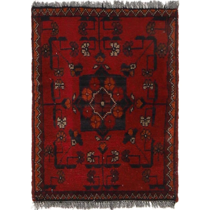 Red Afghan Oriental Doormat 1' 5" x 1' 11" Hand-Knotted | No. AL86829
