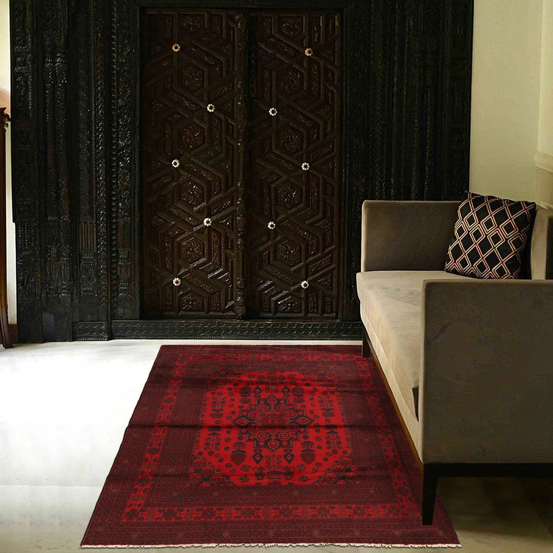 Red Afghan Khal Mohammadi Rug 5' 0" x 6' 6" Hand-Knotted | No. AL86853