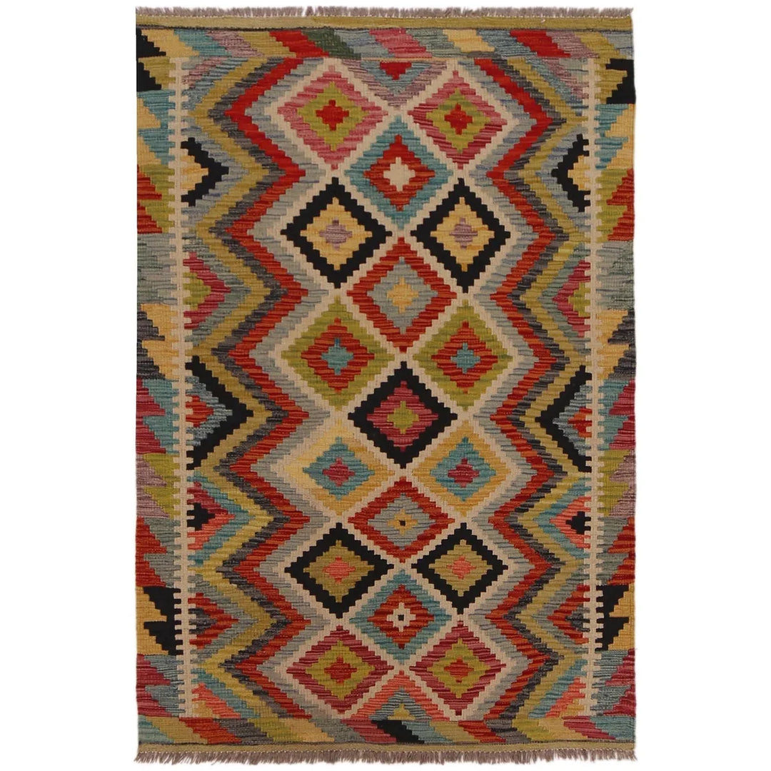 Afghan Kilim Rug 3' 4" x 4' 11" Flat-Weave | No. AL86855