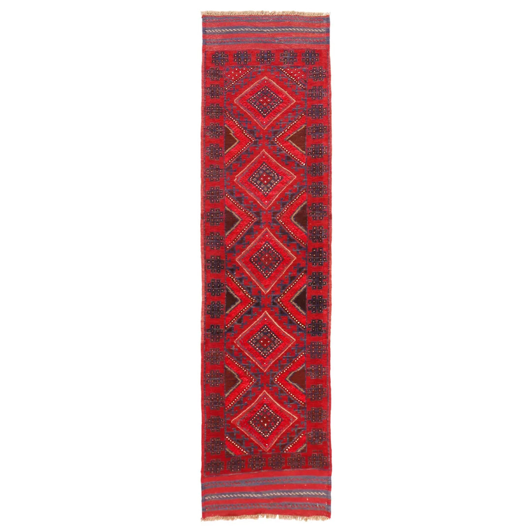 Deep Red Afghan Mashwani Rug 2' 1" x 8' 2" Hand-Knotted | No. AL86957