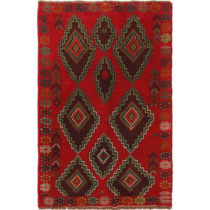 Afghan Baluchi Rug 4' 2" x 6' 5" Hand-Knotted | No. AL86963