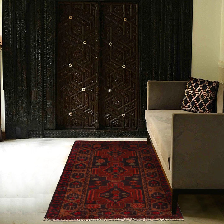 Red Afghan Baluchi Rug 2' 6" x 4' 3" Hand-Knotted | No. AL86996