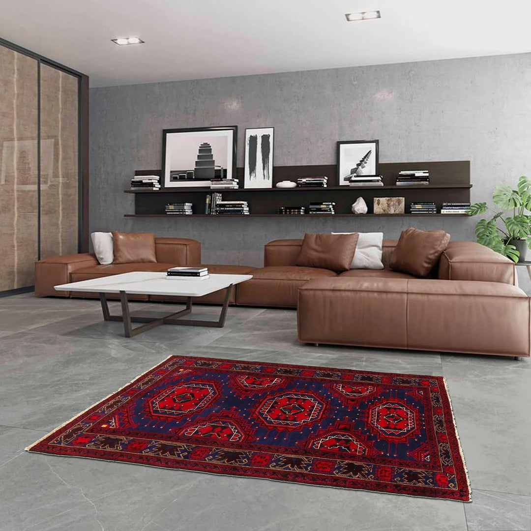 Blue Afghan Baluchi Rug 3' 9" x 6' 3" Hand-Knotted | No. AL87014