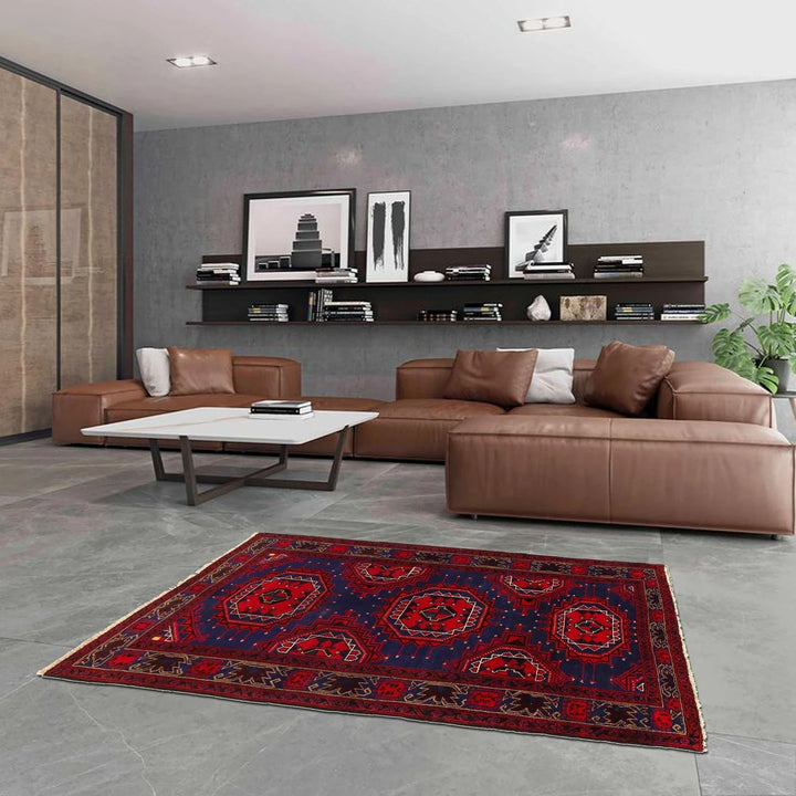 Blue Afghan Baluchi Rug 3' 9" x 6' 3" Hand-Knotted | No. AL87014