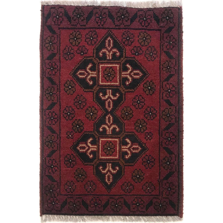 Red Afghan Oriental Doormat 1' 5" x 2' 1" Hand-Knotted | No. AL87019