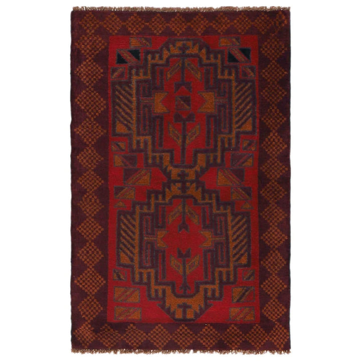 Red Afghan Baluchi Rug 2' 9" x 4' 5" Hand-Knotted | No. AL87027