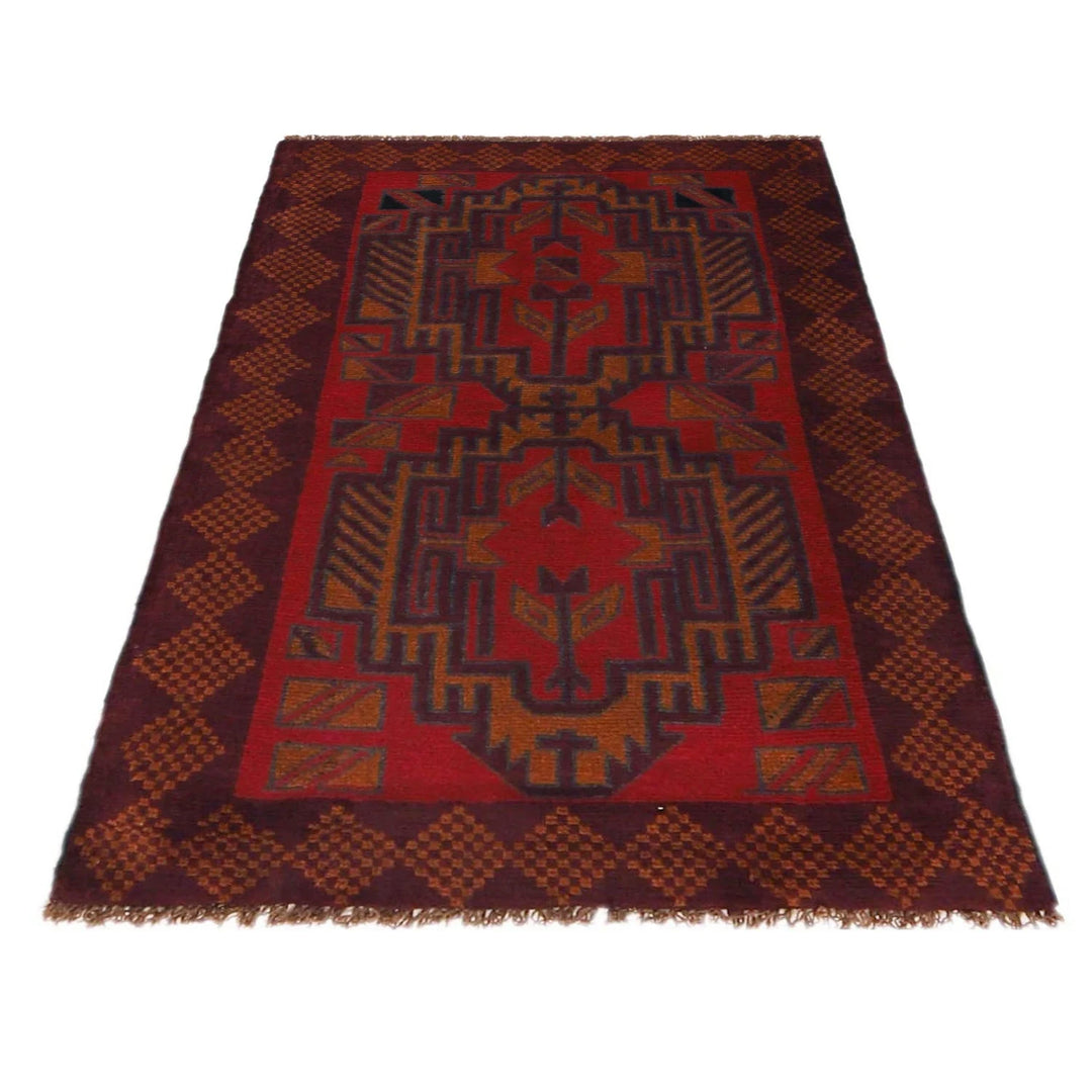 Red Afghan Baluchi Rug 2' 9" x 4' 5" Hand-Knotted | No. AL87027
