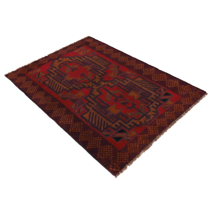 Red Afghan Baluchi Rug 2' 9" x 4' 5" Hand-Knotted | No. AL87027