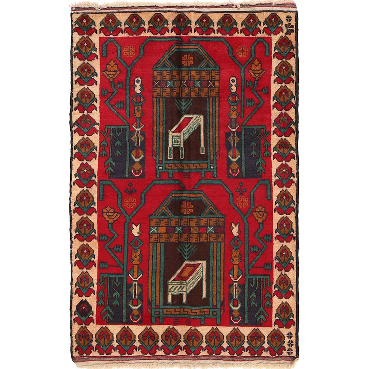 Afghan Baluchi Rug 2' 11" x 4' 8" Hand-Knotted | No. AL87098