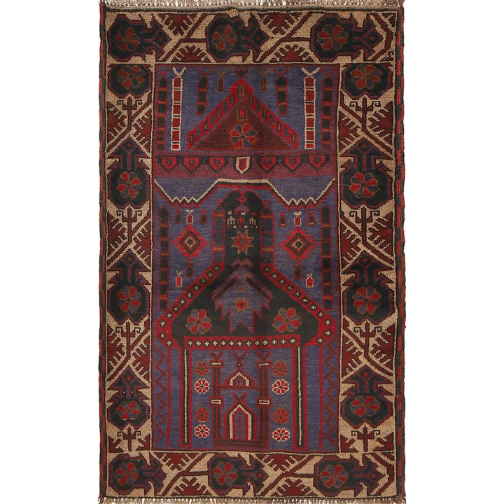 Blue Afghan Prayer Rug 2' 11" x 4' 7" Hand-Knotted | No. AL87103