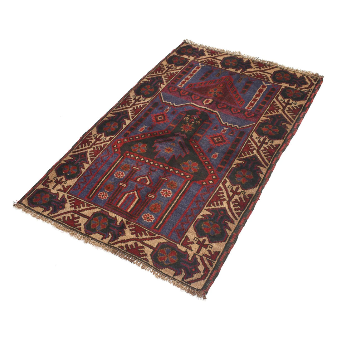 Blue Afghan Prayer Rug 2' 11" x 4' 7" Hand-Knotted | No. AL87103